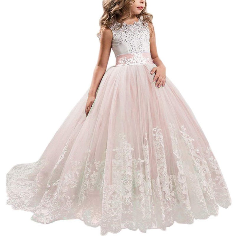 NNJXD Girls Princess Pageant Dress Kids Prom Ball Gowns Wedding Party Flower Dresses (8-9 Years, Pink 4) - Image 1